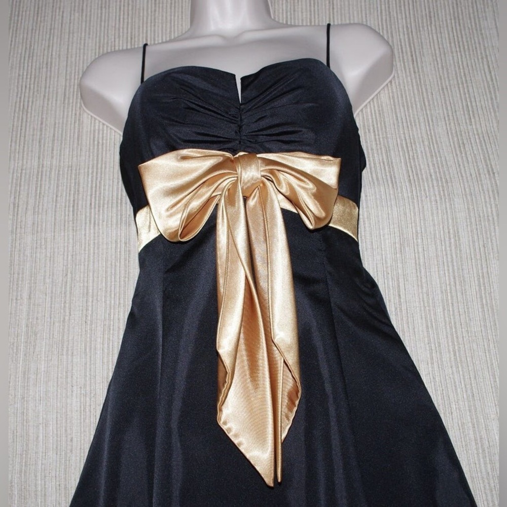 PROM Bubble Skirt Black & Gold Sweetheart Satin-Bow Cocktail Dress - Picture 3 of 13